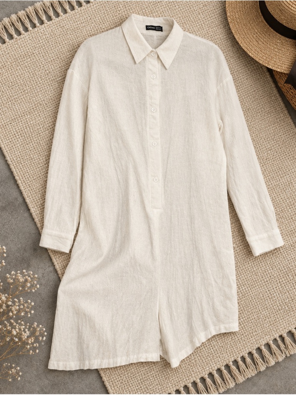 White Button-Front Romper - Picture 2 of 5